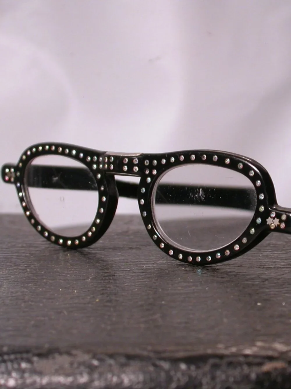 Vintage Fancy Black Rhinestone Incredible Folding Strange Off Set Reading glasse